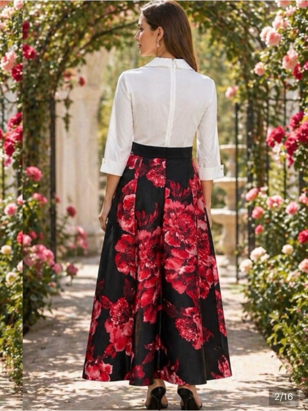 AlexaB Floral Black and Red Women's Dress 10 - Picture 2 of 16
